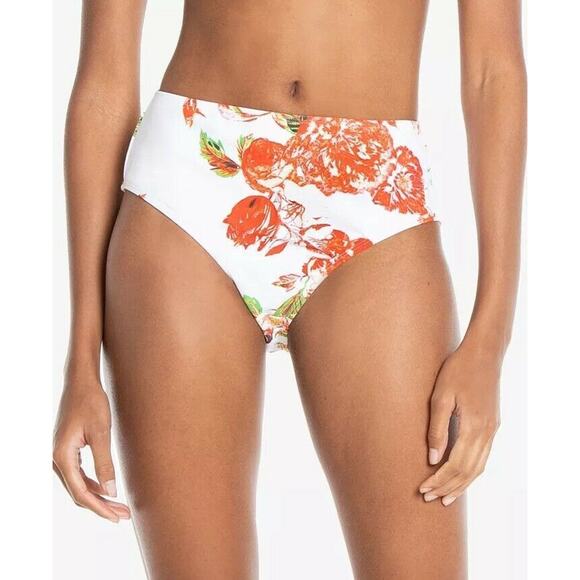 Rachel Roy White High-Waist Floral Bikini Swim Bottoms Size Large L New - Picture 1 of 5
